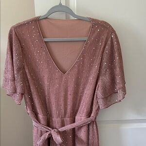 BloomChic Sparkling Pink Midi Dress with Pockets